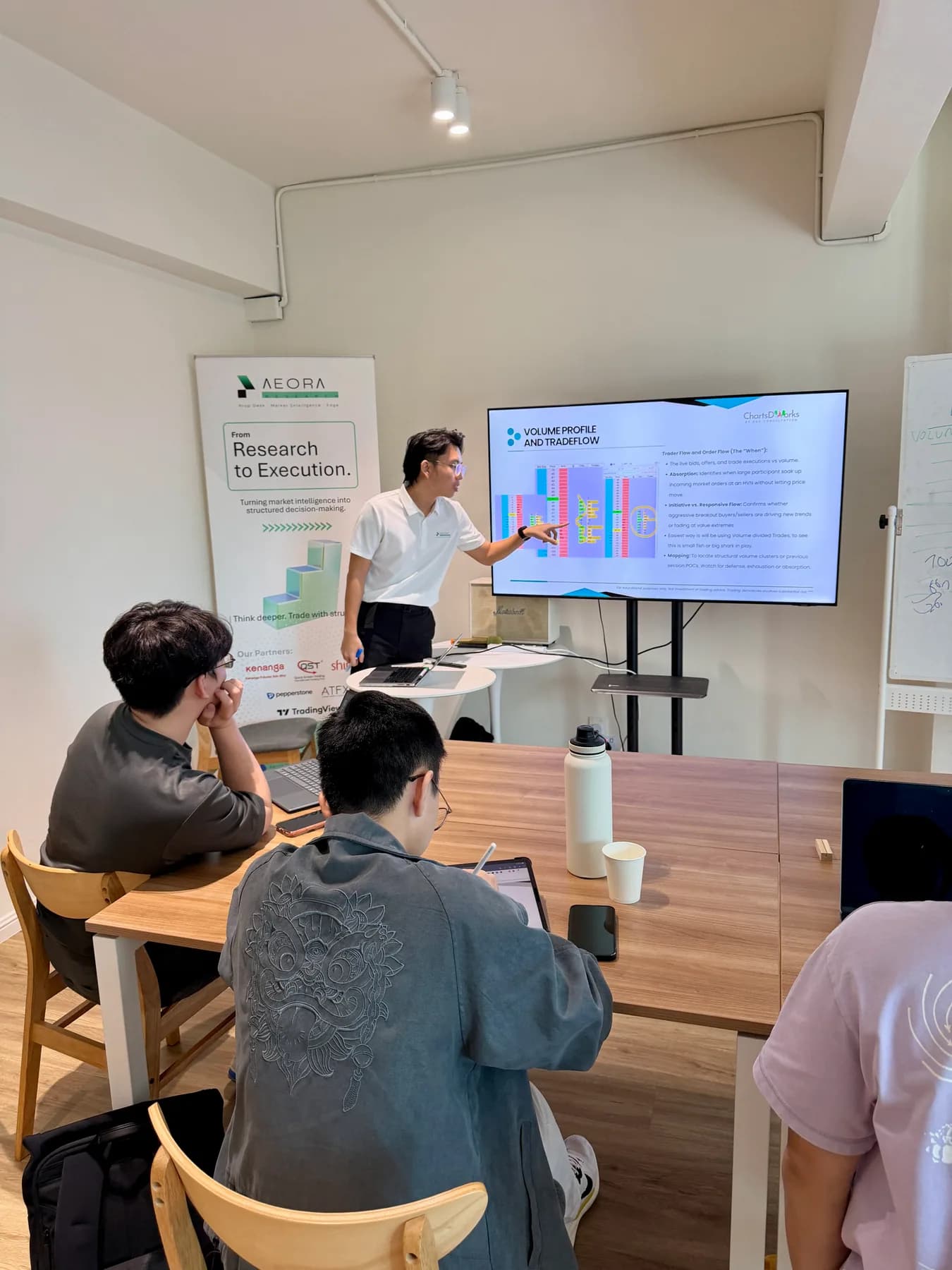 Aeora facilitator presenting a trade-flow lesson to participants