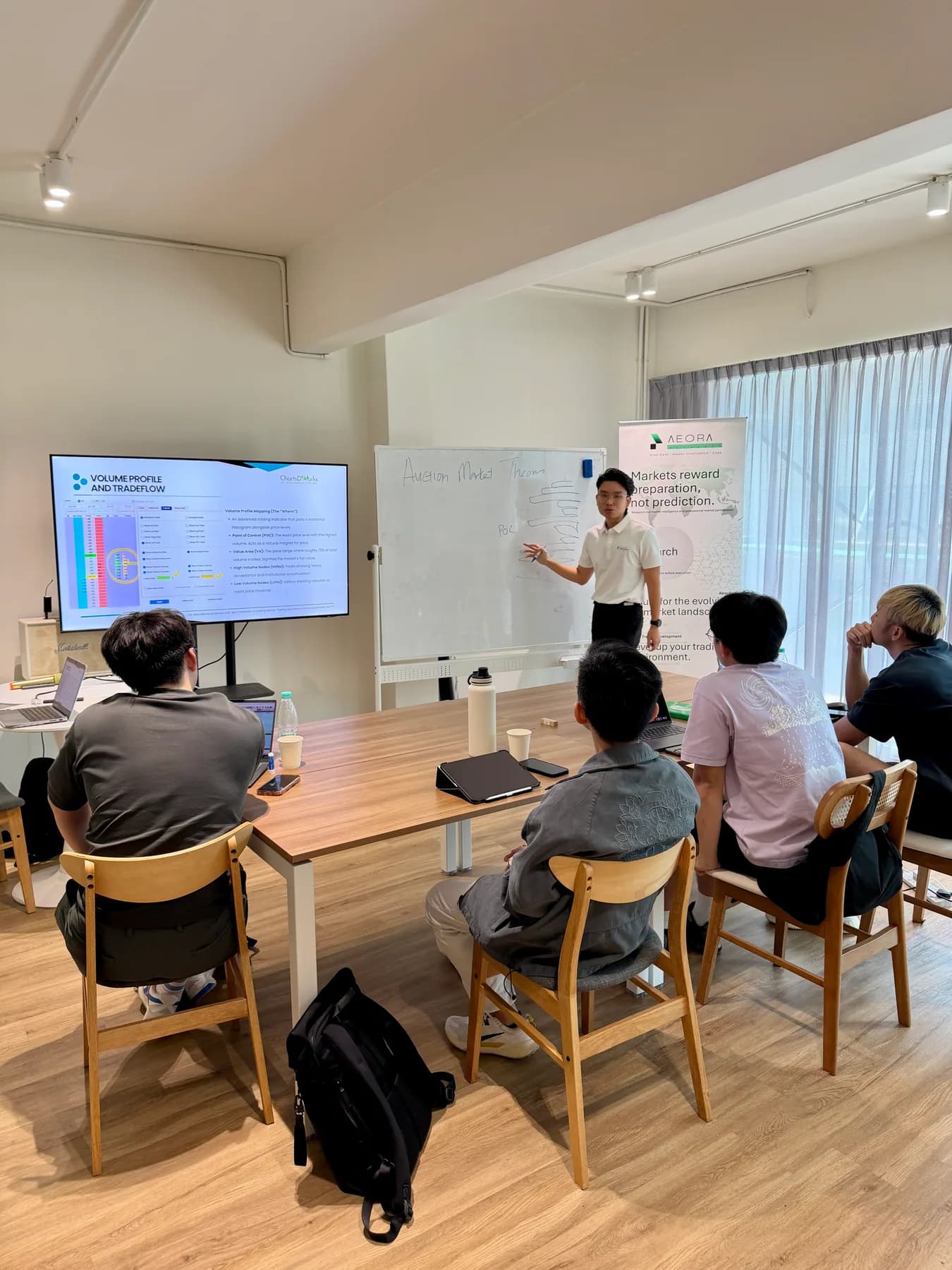 Aeora facilitator explaining volume profile and trade flow